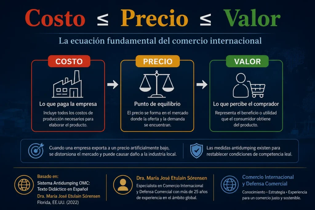 Costo, precio y valor en el comercio internacional. Conceptos económicos que explican el dumping y las investigaciones antidumping según las reglas de la OMC.